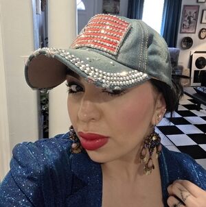 Embellished Denim Cap with American Flag Design